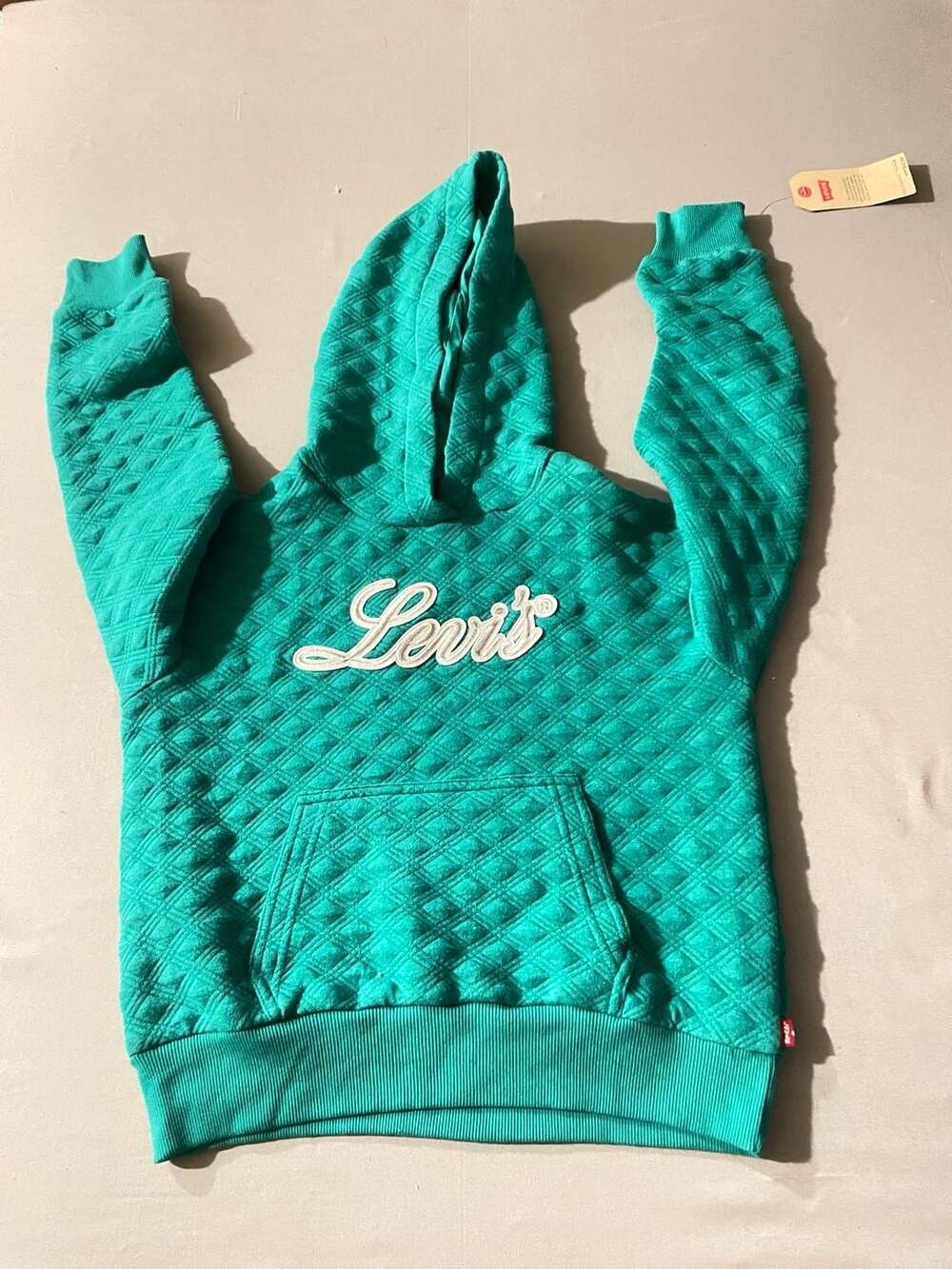 Levi's Youth Girls Quilted Pullover Hoodie in Aqua Green